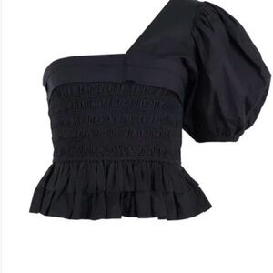 Cleobella Kassi Black  One-Shoulder Puff Sleeve Smocked Peplum Top